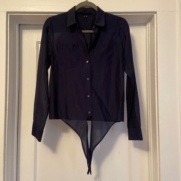 THEORY Navy Button Down Tie Front size Small - Picture 2 of 16